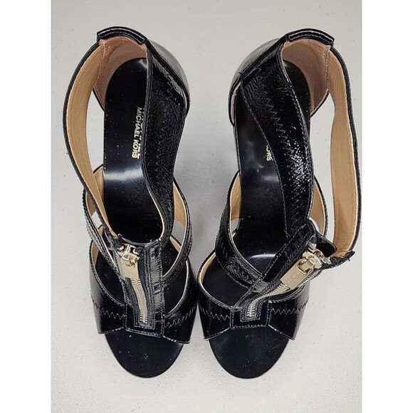 MICHAEL KORS Berkeley BLACK PATENT LEATHER ZIP FRONT PUMPS SIZE 8 M PW16G - Picture 8 of 9